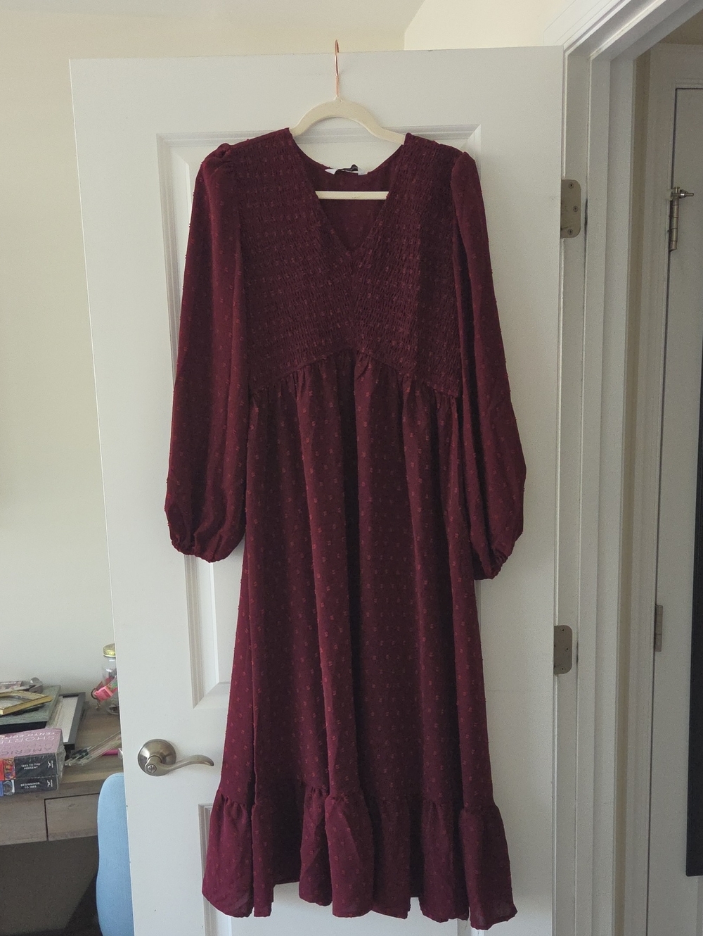 Women's Burgundy Long Sleeve Dress